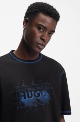 Cotton-jersey logo T-shirt with contrast stitching, Black