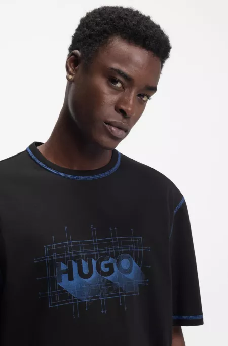 T-Shirt aus Baumwoll-Jersey mit Logo und kontrastfarbenen Nähten