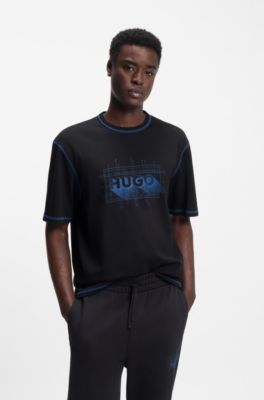 Cotton-jersey logo T-shirt with contrast stitching, Black