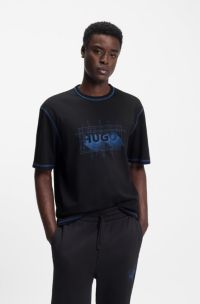 Cotton-jersey logo T-shirt with contrast stitching, Black