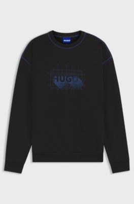 Sweatshirt i terry-bomull med logga och kontrasts&ouml;mmar, Svart