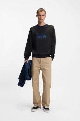 Cotton-terry logo sweatshirt with contrast stitching, Black