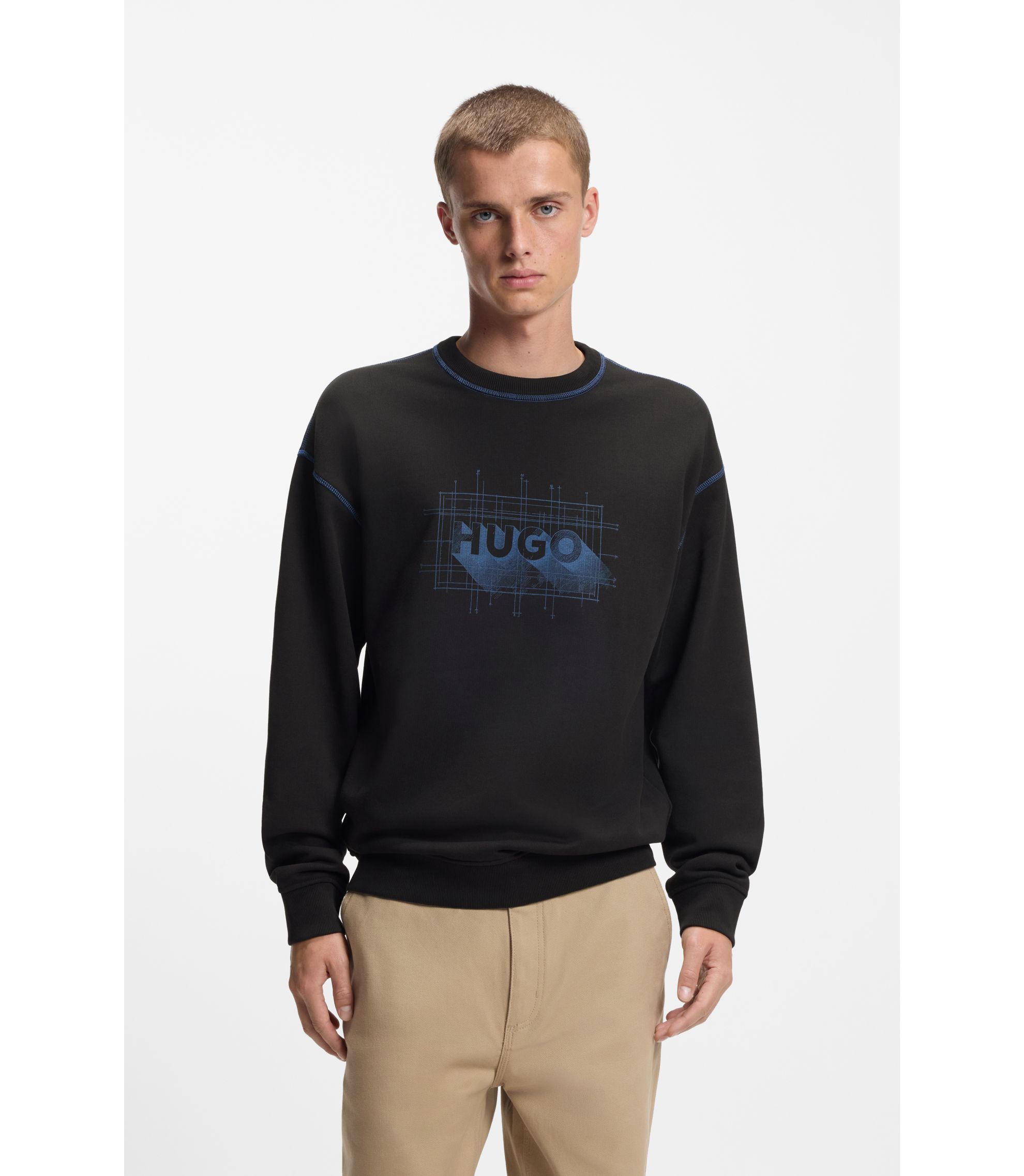 Sweatshirt aus Baumwoll-Terry mit Logo und kontrastfarbenen Nähten