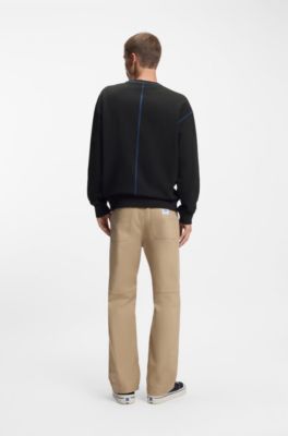 Sweater van katoenen sweatstof met logo en contrasterende stiksels, Zwart