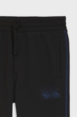 Cotton-terry tracksuit bottoms with logo and contrast stitching, Black