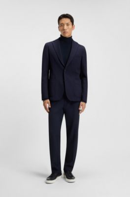 Slim-fit suit jacket in a stretch-cotton blend, Dark Blue