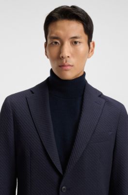 Slim-fit suit jacket in a stretch-cotton blend, Dark Blue