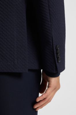 Slim-fit suit jacket in a stretch-cotton blend, Dark Blue