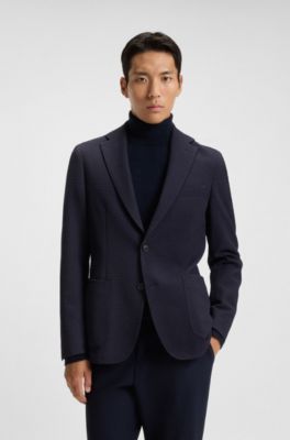 Slim-fit suit jacket in a stretch-cotton blend, Dark Blue
