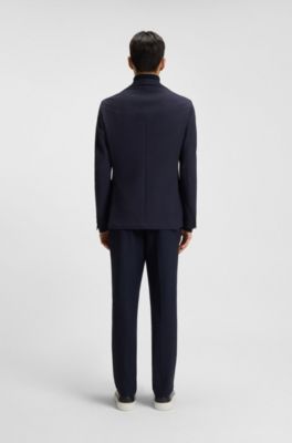 Slim-fit suit jacket in a stretch-cotton blend, Dark Blue