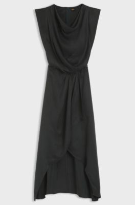 Cowl-neck dress with wrap skirt, Dark Grey