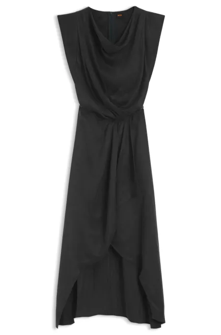 Cowl-neck dress with wrap skirt