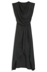 Cowl-neck dress with wrap skirt, Dark Grey