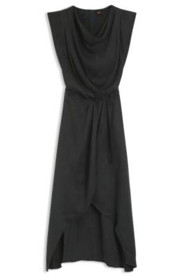 Cowl-neck dress with wrap skirt 1