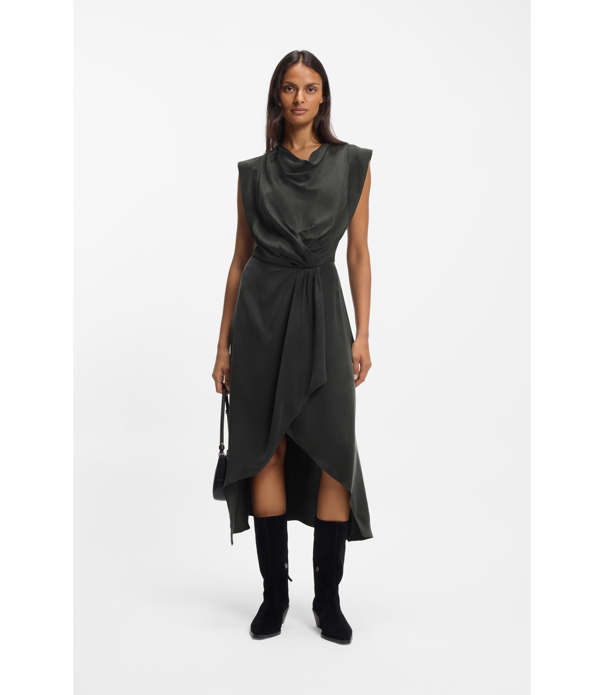 Kleid mit Wasserfall-Ausschnitt und Wickelrock