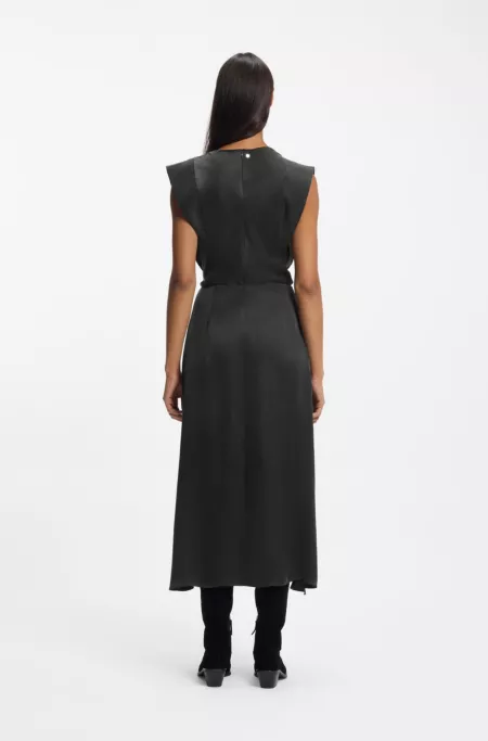 Cowl-neck dress with wrap skirt