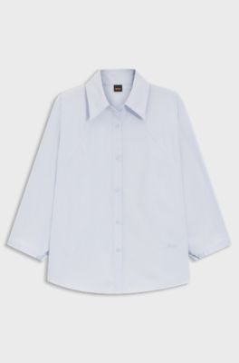 Relaxed-fit blouse in cotton poplin with kimono sleeves, Light Blue