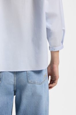 Relaxed-fit blouse in cotton poplin with kimono sleeves, Light Blue