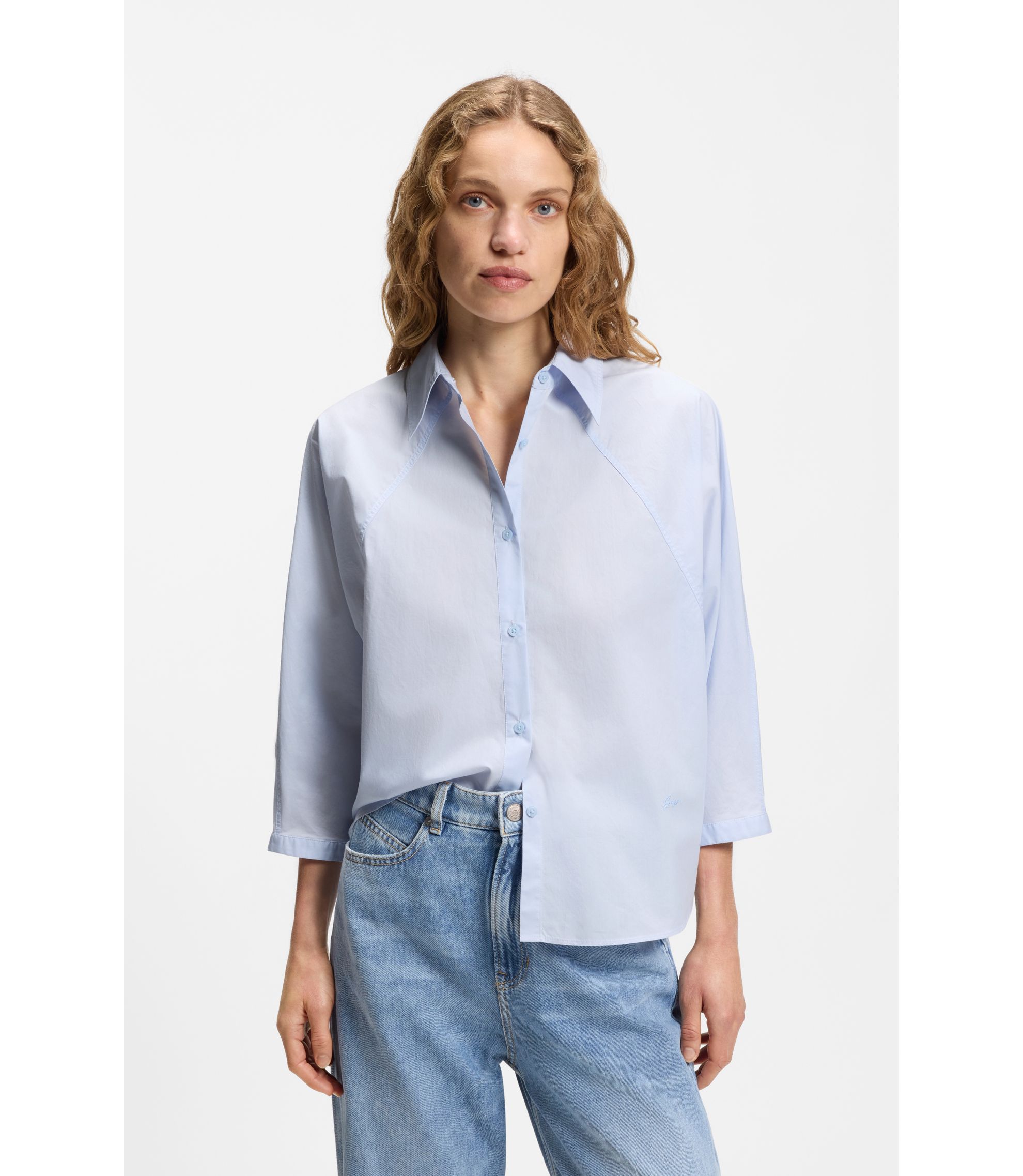 Relaxed-Fit Bluse aus Baumwoll-Popeline mit Kimonoärmeln