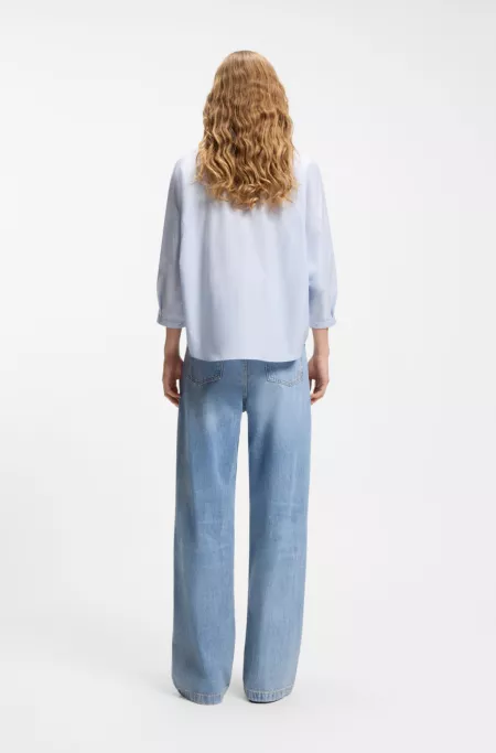 Relaxed-fit blouse in cotton poplin with kimono sleeves