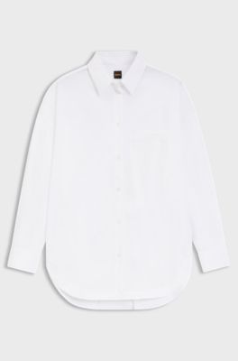 Oversized-fit blouse in cotton poplin and organza, White