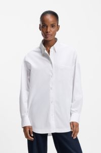 Oversized-fit blouse in cotton poplin and organza, White