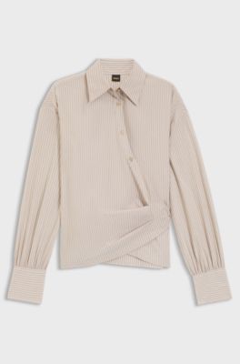 Regular-fit blouse van gestreept katoenen canvas, Lichtbeige