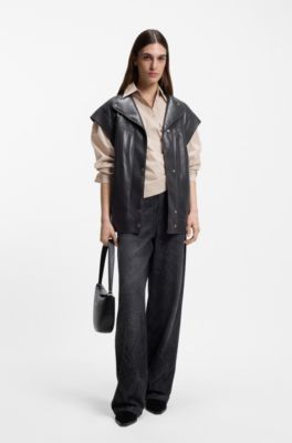 Regular-fit blouse in striped cotton canvas, Light Beige