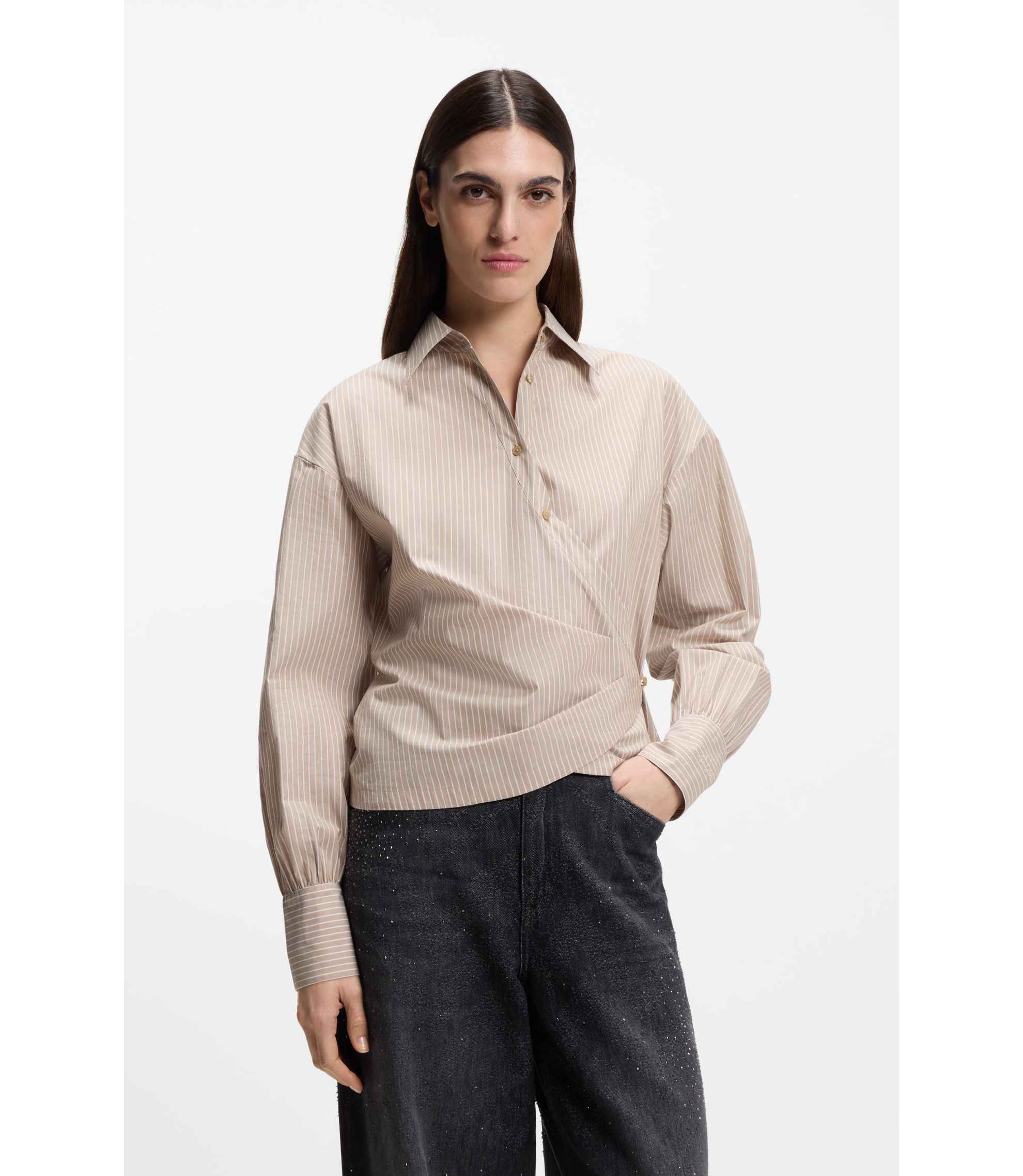 Regular-Fit Bluse aus gestreiftem Baumwoll-Canvas