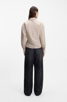 Camicetta regular fit in tela di cotone a righe, Beige chiaro