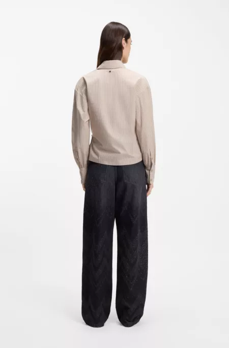 Regular-fit blouse in striped cotton canvas