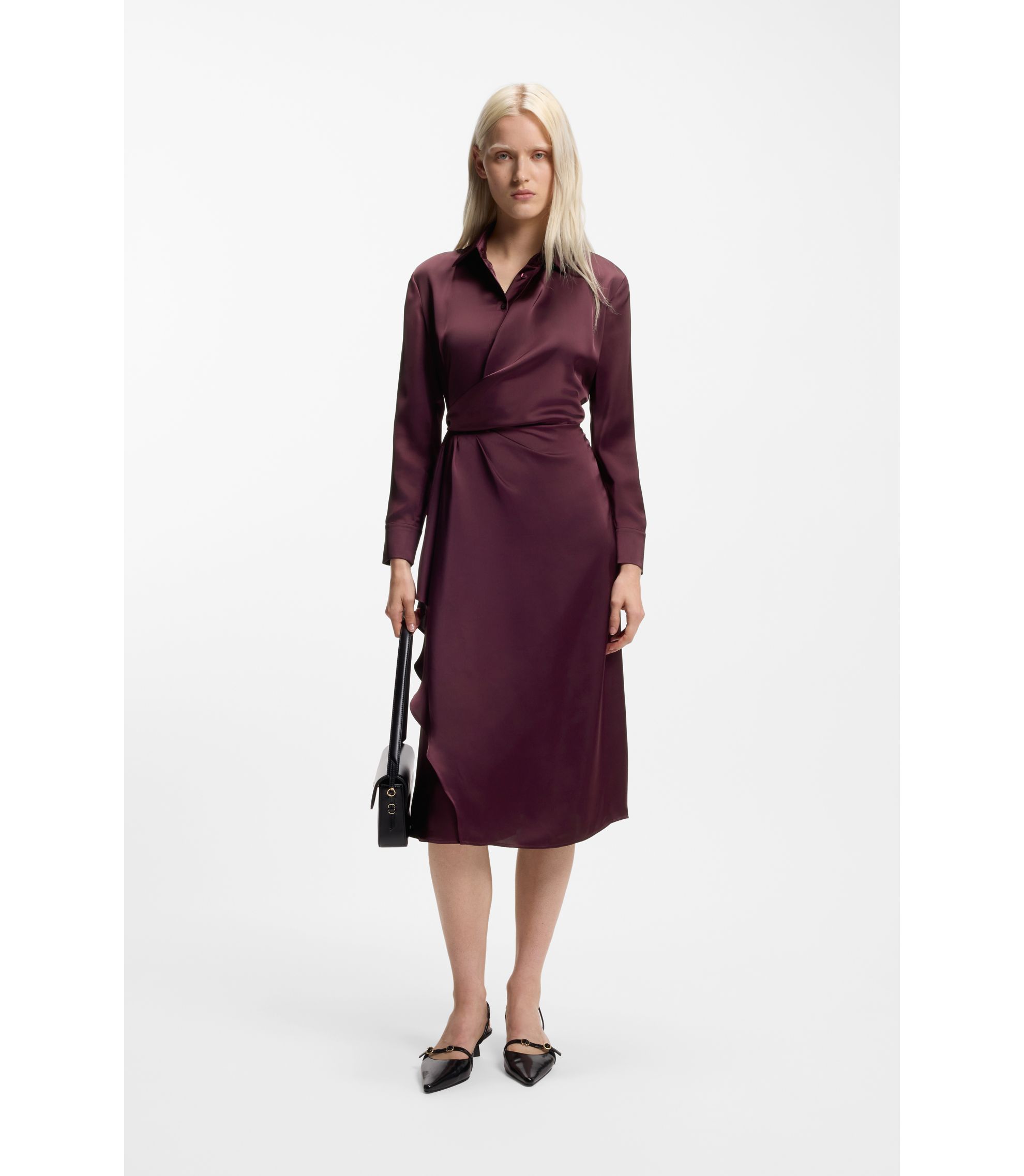 Midikleid aus Satin mit Drapierung