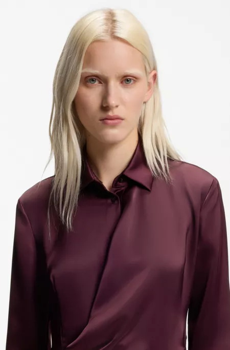 Satin midi dress with drape detail