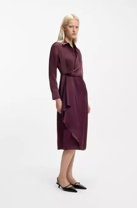 Satin midi dress with drape detail