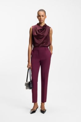 Satin top with draped neckline, Bordeaux