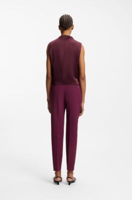 Satin top with draped neckline, Bordeaux