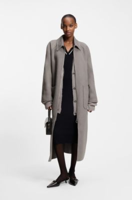 Belted coat in double-faced fabric, Grey
