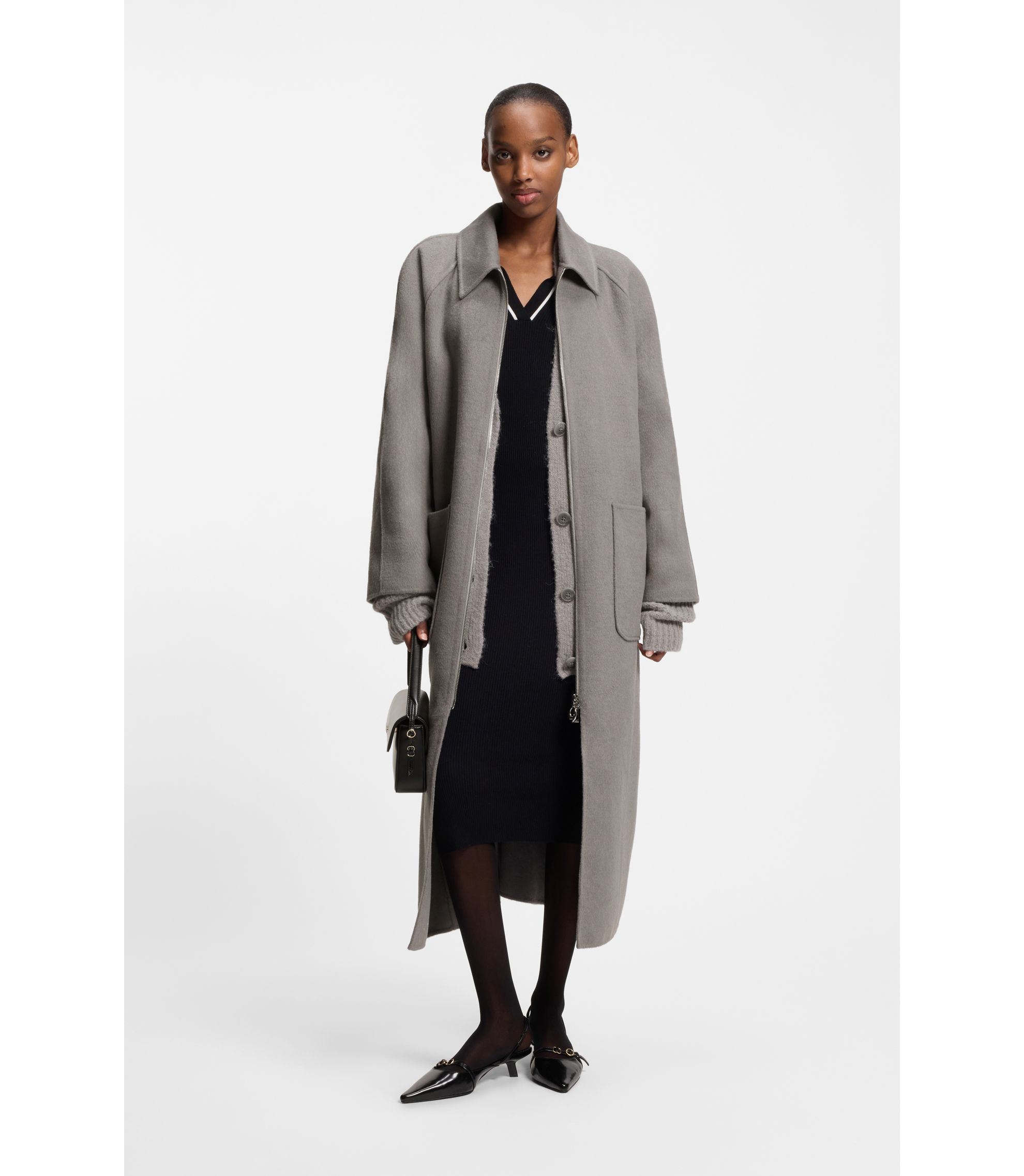 HUGO - ベルテッドコート ダブルフェースファブリック - グレー