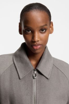 Belted coat in double-faced fabric, Grey
