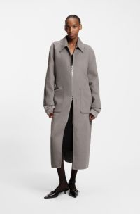 Cappotto in tessuto double-face con cintura, Grigio