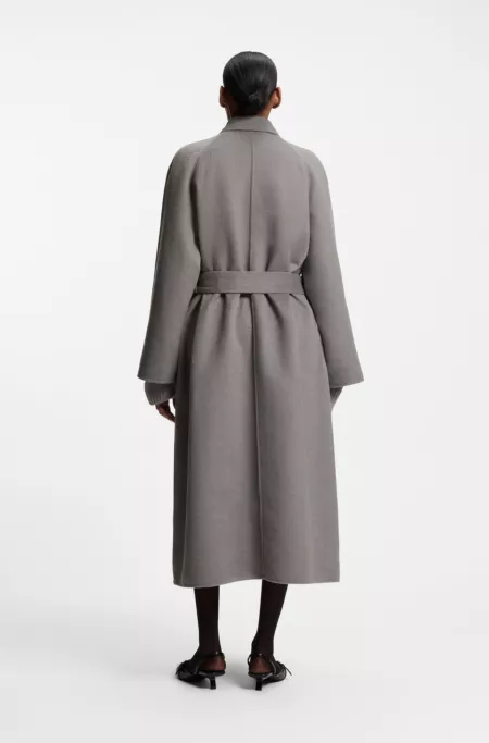 Belted coat in double-faced fabric