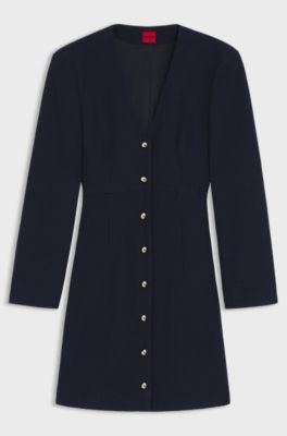 Vestito in boucl&eacute; con bottoni color oro, Blu scuro