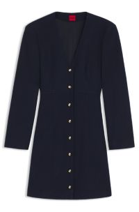 Boucl&eacute; dress with gold-tone buttons, Dark Blue