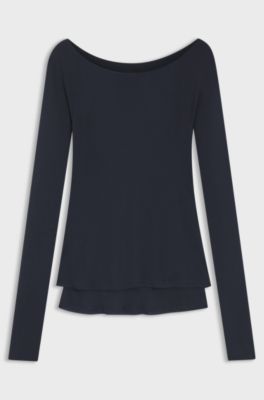Double-layered jersey top in sheer jersey, Dark Blue