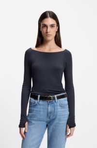 Double-layered jersey top in sheer jersey, Dark Blue
