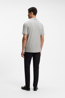 Pallas polo in piqu&eacute; di cotone con logo ricamato, Grigio chiaro