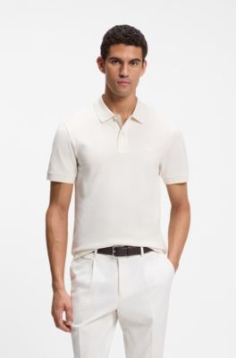 Pallas-polo van katoenpiqu&eacute; met logostiksel, Naturel