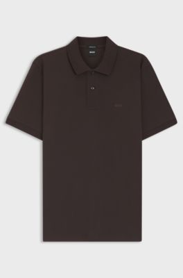 Pallas polo en piqu&eacute; de coton avec logo brod&eacute;, Marron fonc&eacute;