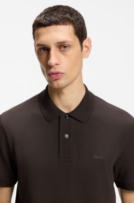 Pallas polo en piqu&eacute; de coton avec logo brod&eacute;, Marron fonc&eacute;