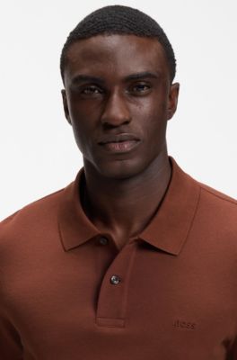 Pallas polo shirt in cotton piqu&eacute; with embroidered logo, Brown